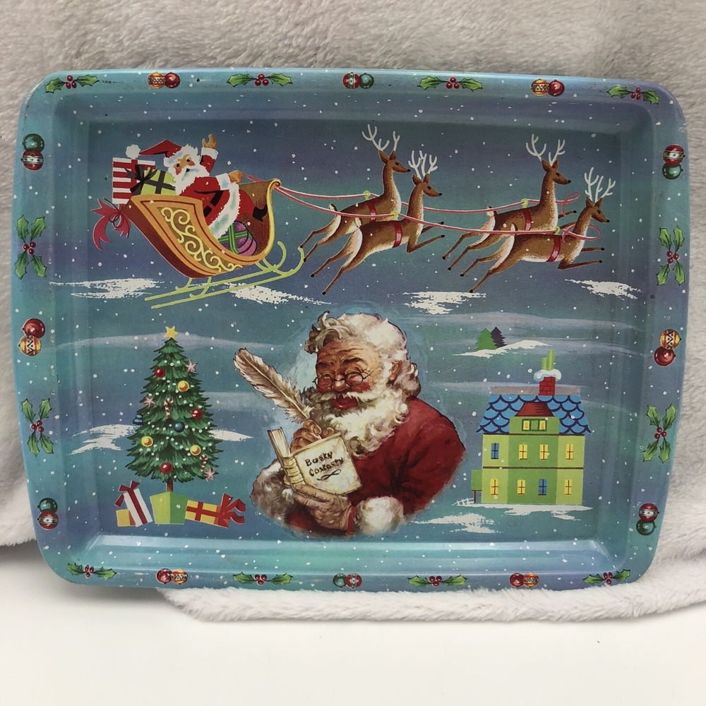 Vintage Daher Holiday Santa Tray Decorated Tin Serveware Small England Christmas